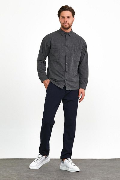 odelon Мъжки суитшърт Slim Fit в антрацитно сиво - Външна риза с тик-так детайл