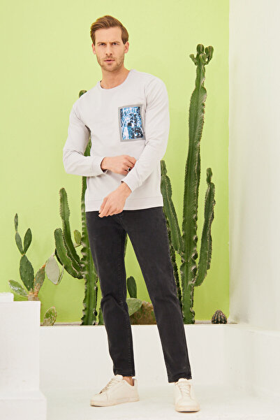 odelon Чоловічий сірий спортивний світшот - велосипедний комір, принт спереду