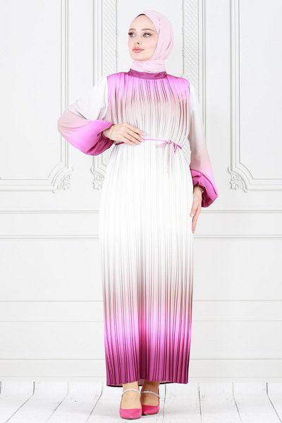 Sevitli Rochie musulmană plisată marmorată fucsia