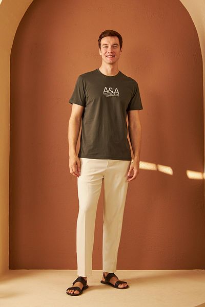 odelon Ανδρικό μπλουζάκι χακί Mars14 - Comfort Fit, Printed