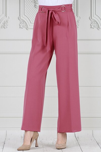 Sevitli Pink Wide Leg Trousers with Ring Detail