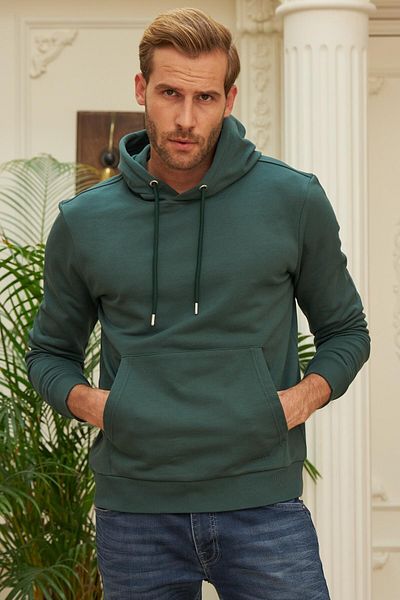 odelon Мъжки зелен суитшърт с качулка Comfort Fit