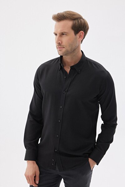 odelon Чоловіча чорна сорочка Slim Fit Oxford - Легко прасується, Mars36