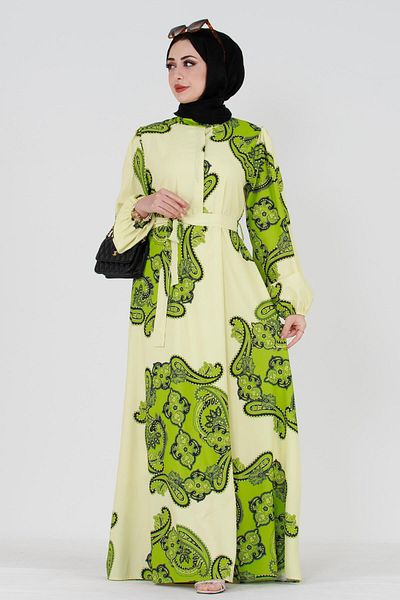 Sevitli Rochie cu model șal cu nasturi ascunse-verde