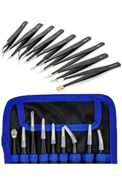 ESD مجموعة مكونة من 9 ملاقط لإصلاح ساعات الهاتف اللوحي والكمبيوتر الشخصي PS