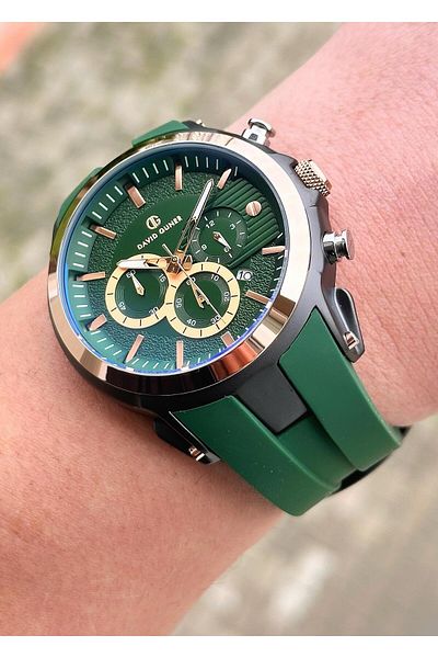 DAVID GUNER Multi Function Steel Case Silicone Cord Men's Wristwatch