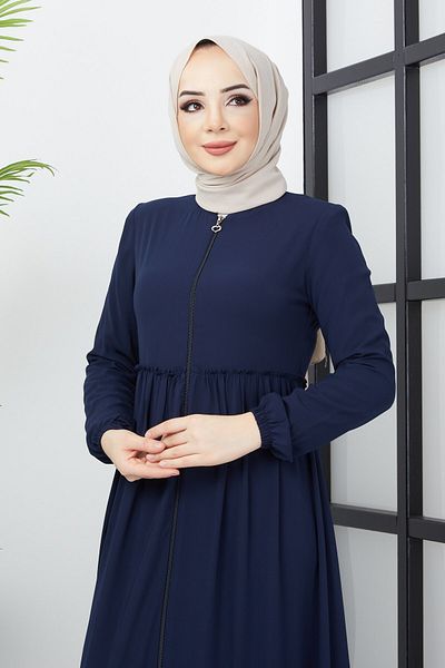 hafsamina Μπλε ναυτικό Abaya με λεπτομέρεια βολάν