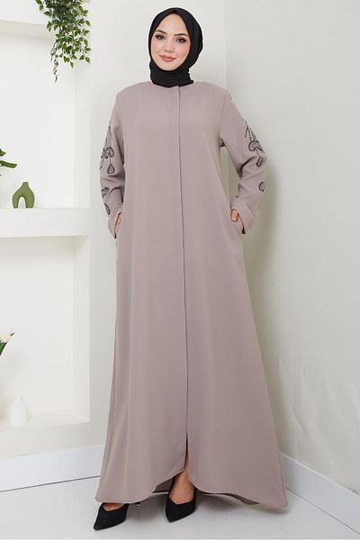hafsamina Nihan Stone Sleeves Ferace Mink Hm2485