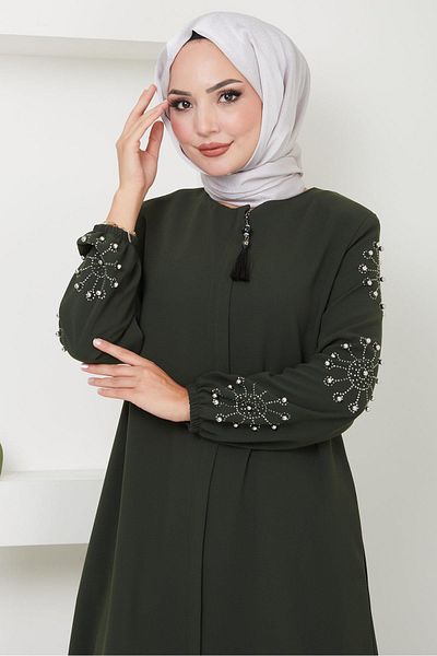 hafsamina Πέτρα με λεπτομέρεια Pearl Hafi Khaki Ferace - HM2494