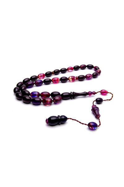 Tesbih Ruyasi Purple Moire Crimped Amber Rosary with Oval Cut System