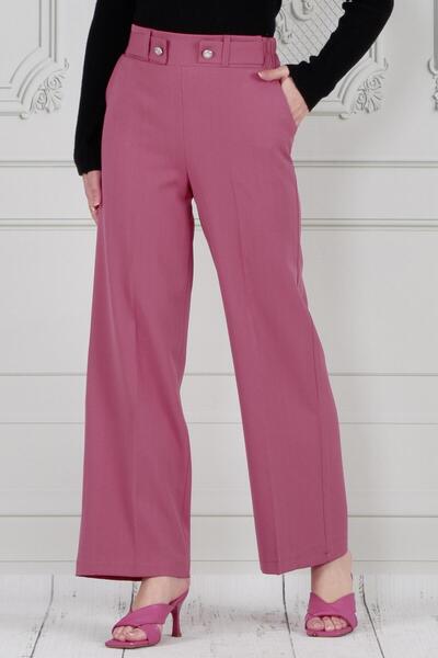Sevitli Belted Button Detailed Wide Leg Trousers-Dry Rose