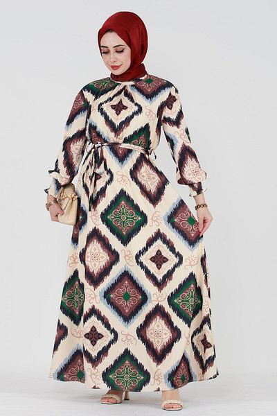 Sevitli Ikat Pattern Hürrem Dress - Emerald Green