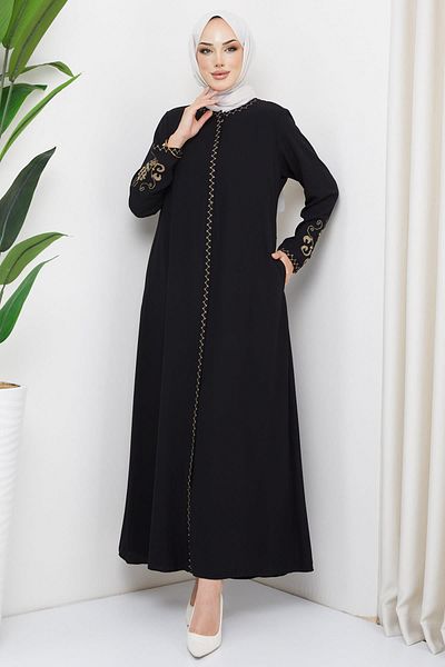 hafsamina Embroidered Plus Size Abaya Black HM2307