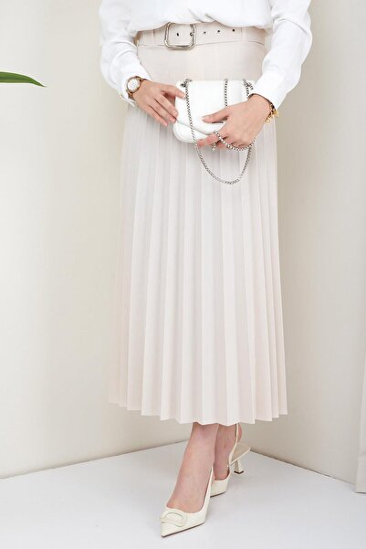 hafsamina Fustă plisată cu curea Ecru