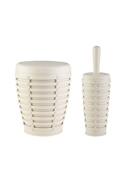 Prima Nova Beige Plastic 2-Piece Palm Bathroom Dustbin and Toilet Brush Set