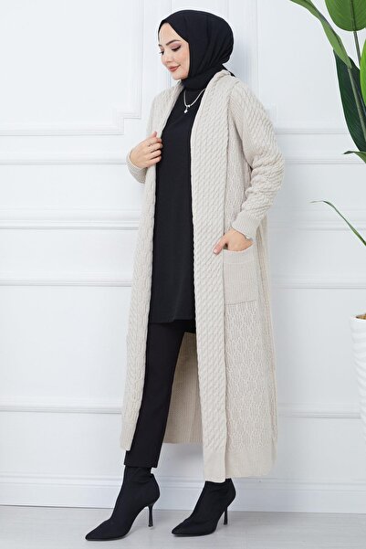 hafsamina Σάλι γιακάς Casual Πλεκτό Ζακέτα Πέτρα Χρώμα HM2248