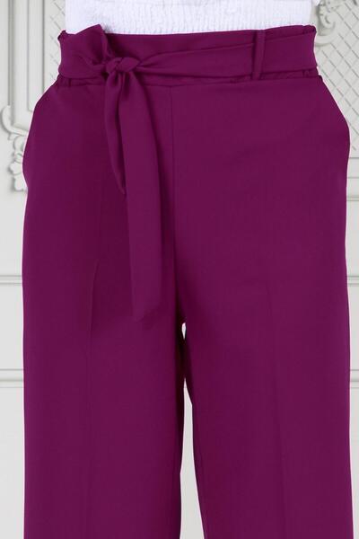 Sevitli Plum Trousers with Wide Legs and Tie Waist