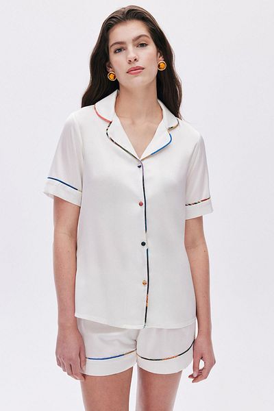 Feu De Elu Ecru Colorex Short Satin Pajama Set