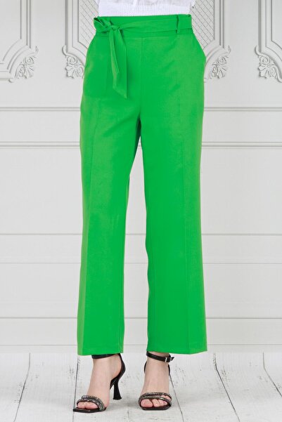 Sevitli Πράσινο παντελόνι με φαρδύ πόδι και δεμένη μέση
