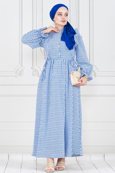Sevitli Rochie Eda bleumarin - Detaliu cu volane Gingham