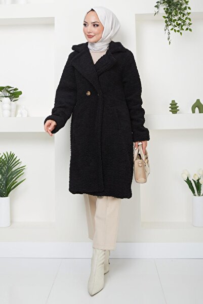 hafsamina Μαύρο βελούδινο παλτό - Fleto Pocket, HM2506
