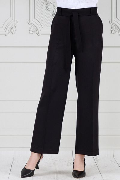 Sevitli Black Wide Leg and Waist Tie Trousers