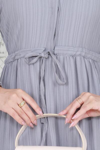 Sevitli Γκρι Φόρεμα Sare - Πουκάμισο γιακά και τούνελ μέσης