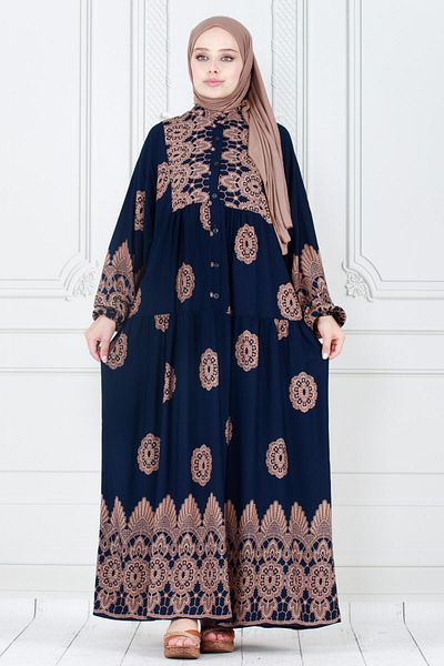 Sevitli Rochie Hijab Viscon Albastru Marin - Motiv Motiv și Robă