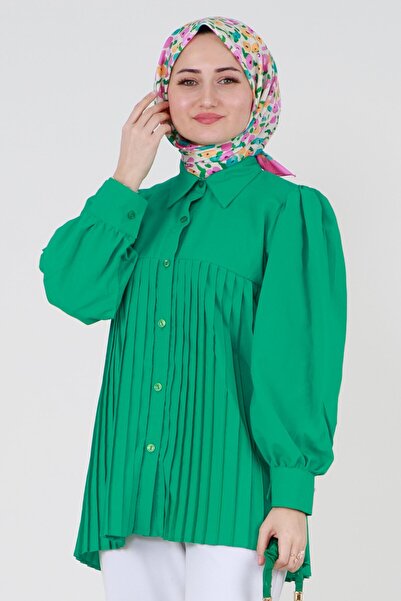 Sevitli Πλισέ μπροστινό πουκάμισο-benetton πράσινο