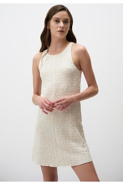 Jimmy Key Ecru Halter Neckline Print Sleeveless Mini Dress