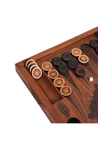 Anadolia Number 2 Moon and Sun Patterned Wooden Backgammon Scale and 2 Piece Dice Set