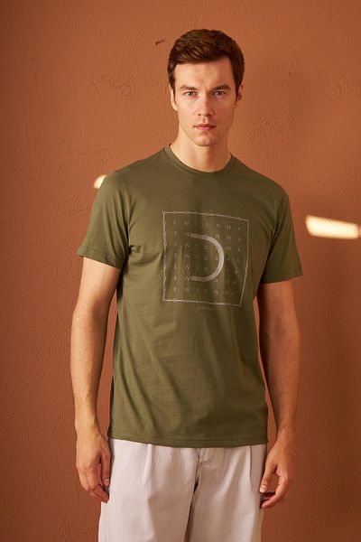 odelon Ανδρικό T-Shirt Χακί - Comfort Fit, Printed, Formal Mars15