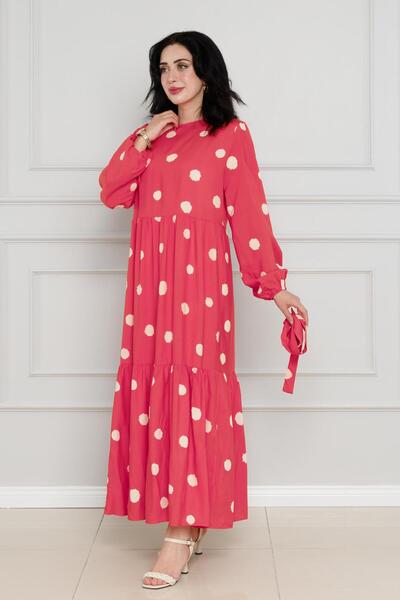 Sevitli Φούξια Φόρεμα Σεπτεμβρίου - Πουά και φύλλο