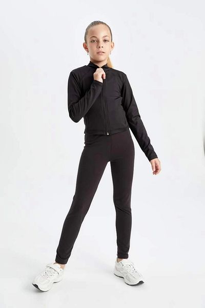 DeFacto D2758 Cardigan negru de bază, simplu, cu fermoar, cu buzunare