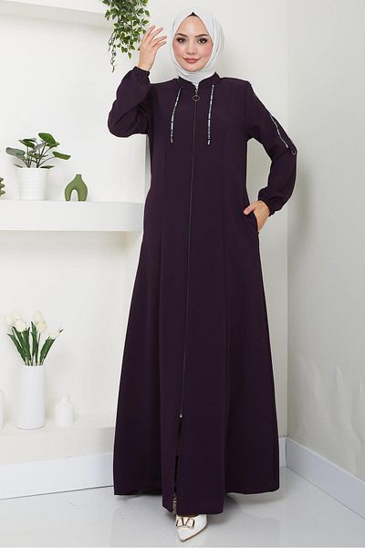 hafsamina Plum Sport Ferace - Stripe Detailed HM2483