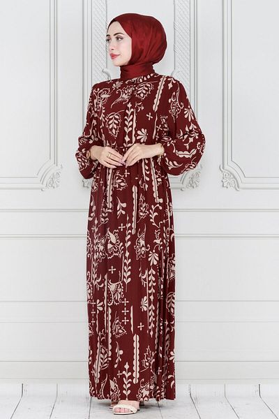 Sevitli Burgundy Viscose Dress - Half Buttoned, Authentic
