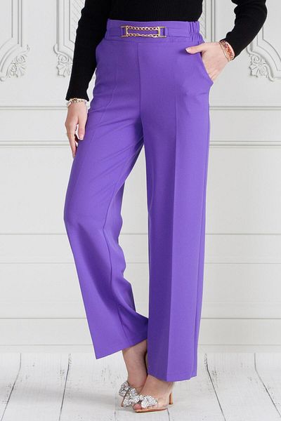 Sevitli Purple Wide Leg Trousers - Chain Detailed
