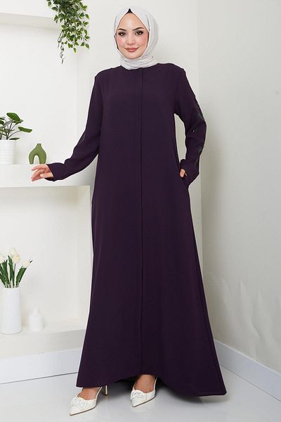 hafsamina Nihan Stone Sleeves Ferace Plum Hm2485