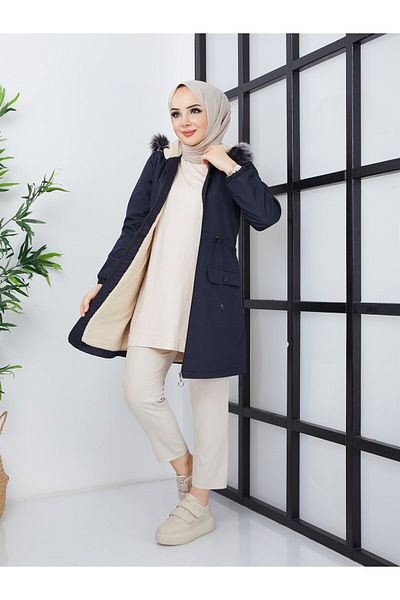 hafsamina Γυναικείο κοντό αδιάβροχο Bondik παλτό Navy Blue