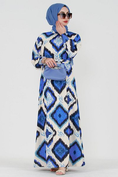Sevitli Ikat Pattern Hürrem Dress - blue