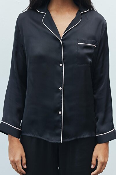 Feu De Elu Amour Siyah Uzun Saten Pijama Takımı