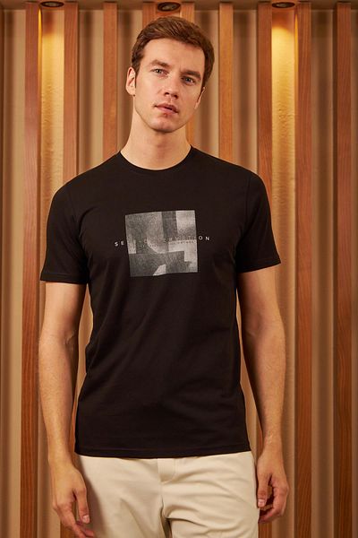 odelon Ανδρικό μαύρο μπλουζάκι - Comfort Fit, Printed, Self Observation Mars11