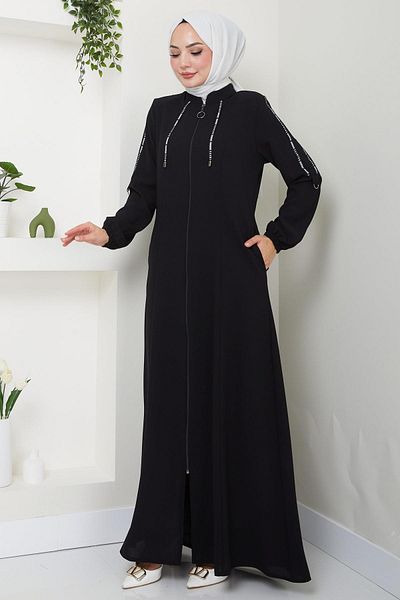 hafsamina Спортна абая на черна райета - HM2483