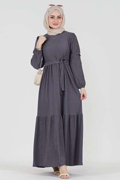 Sevitli Shura Corded Hijab Dress-Grey