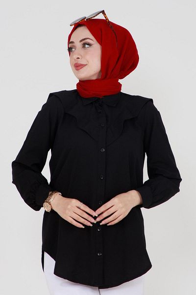 Sevitli Double-Detailed Poplin Tunic-Black Collar