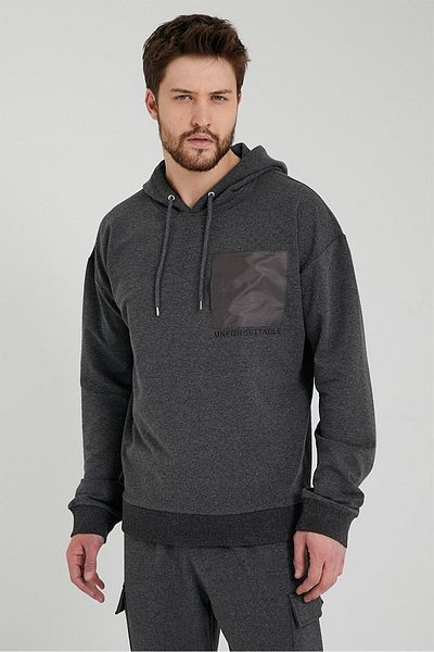 odelon Мъжки антрацитен суитшърт с качулка Oversize