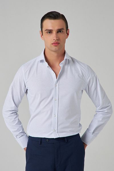 D'S Damat Slim Fit Λευκό εμπριμέ πουκάμισο