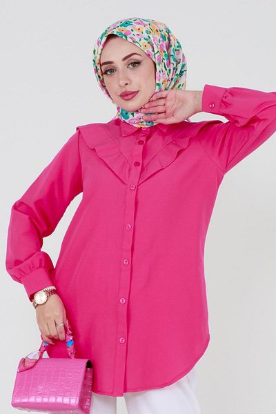 Sevitli Tunica din poplin cu guler dublu-fucsia
