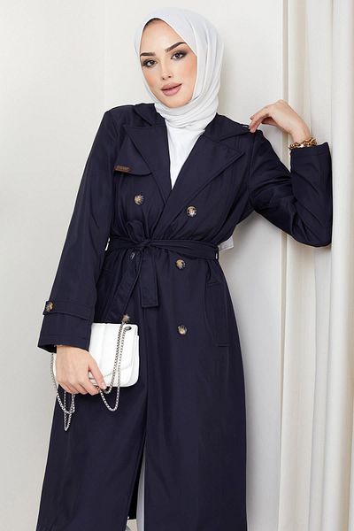 hafsamina Καμπαρντίνα με ζώνη Navy Blue Hm2110