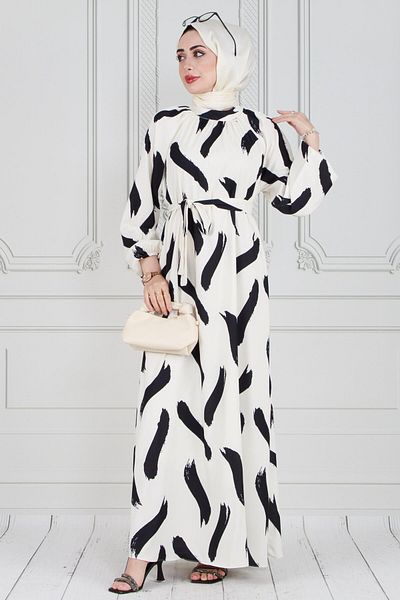 Sevitli Rochie Hijab din Satin Bej - Model Perie